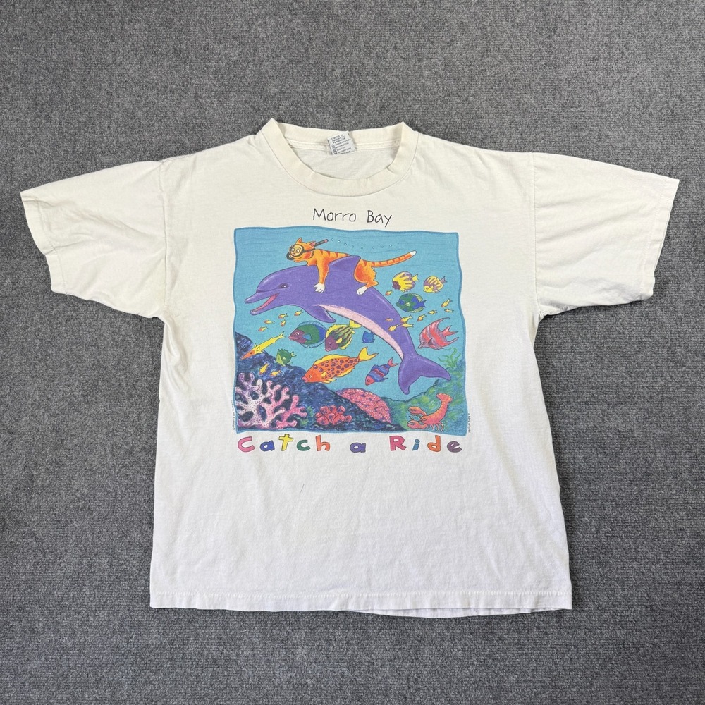VTG 90s Rebecca Lee Baldwin Morro Bay Dolphin Graphic Shirt Single Stitch Large